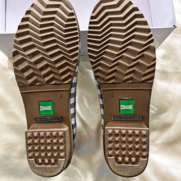 RAIN SHOES, RUBBER, LADIES SZ 8, WATERPROOF, NAVY GINGHAM, BY COUGAR, NEW NEVER - Picture 8 of 11